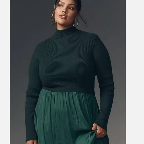 Anthropologie 3X The Thea Twofer Sweater Dress Mock Turtle Neck Holly Green NWT - Picture 4 of 8